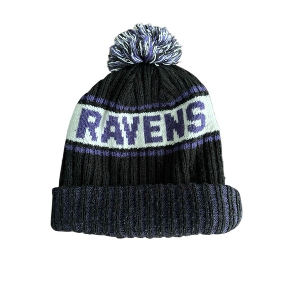 Baltimore Ravens Winter Knit Hat Thermal Fleece Lined Pom Cuffed Beanie Youth - Picture 3 of 5